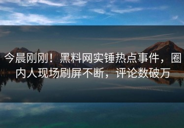 今晨刚刚！黑料网实锤热点事件，圈内人现场刷屏不断，评论数破万