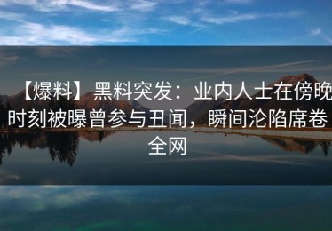 【爆料】黑料突发：业内人士在傍晚时刻被曝曾参与丑闻，瞬间沦陷席卷全网