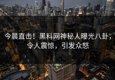 今晨直击！黑料网神秘人曝光八卦，令人震惊，引发众怒