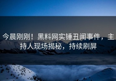 今晨刚刚！黑料网实锤丑闻事件，主持人现场揭秘，持续刷屏