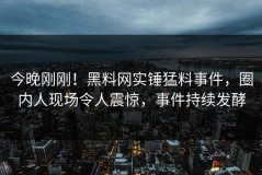 今晚刚刚！黑料网实锤猛料事件，圈内人现场令人震惊，事件持续发酵