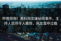 昨晚刚刚！黑料网实锤秘闻事件，主持人现场令人震惊，网友直呼过瘾