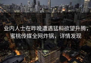 业内人士在昨晚遭遇猛料欲望升腾，蜜桃传媒全网炸锅，详情发现